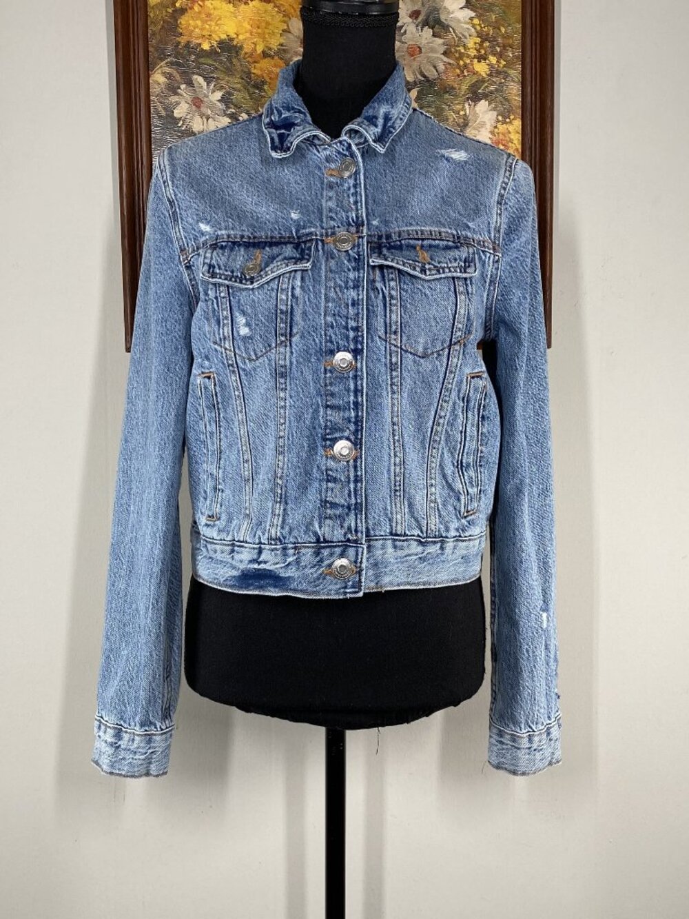 Aeropostale Denim Jean Jacket Women's Small Blue Distressed Casual